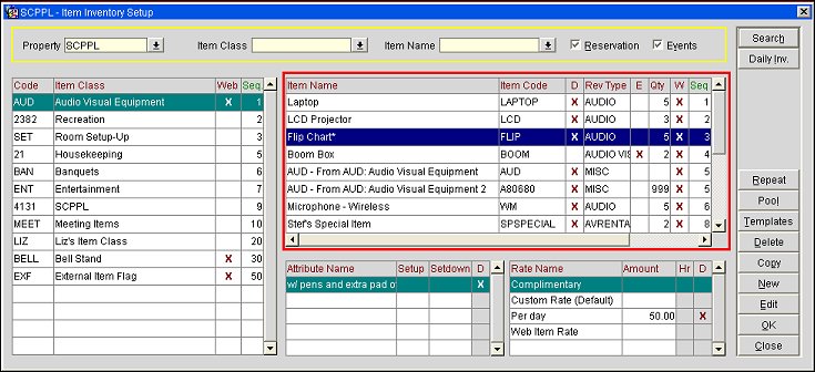 item inventory setup item grid