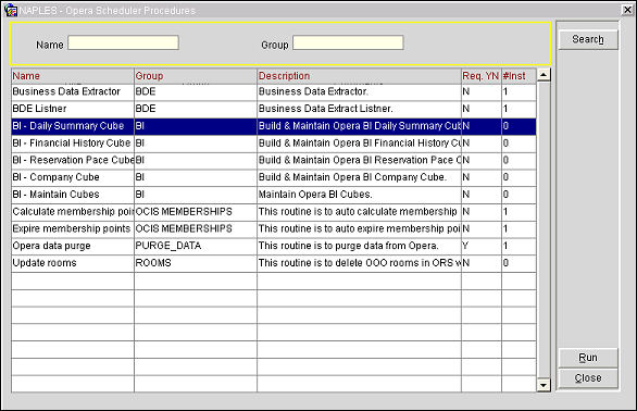 Opera Scheduler Processes List