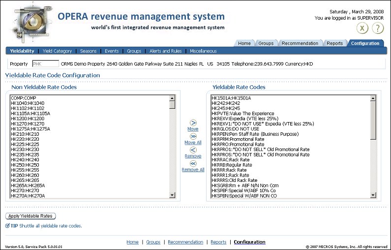 orms configuration tab yieldability